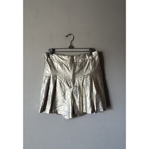 House of Harlow 1960 Metallic Silver Pleated Shorts